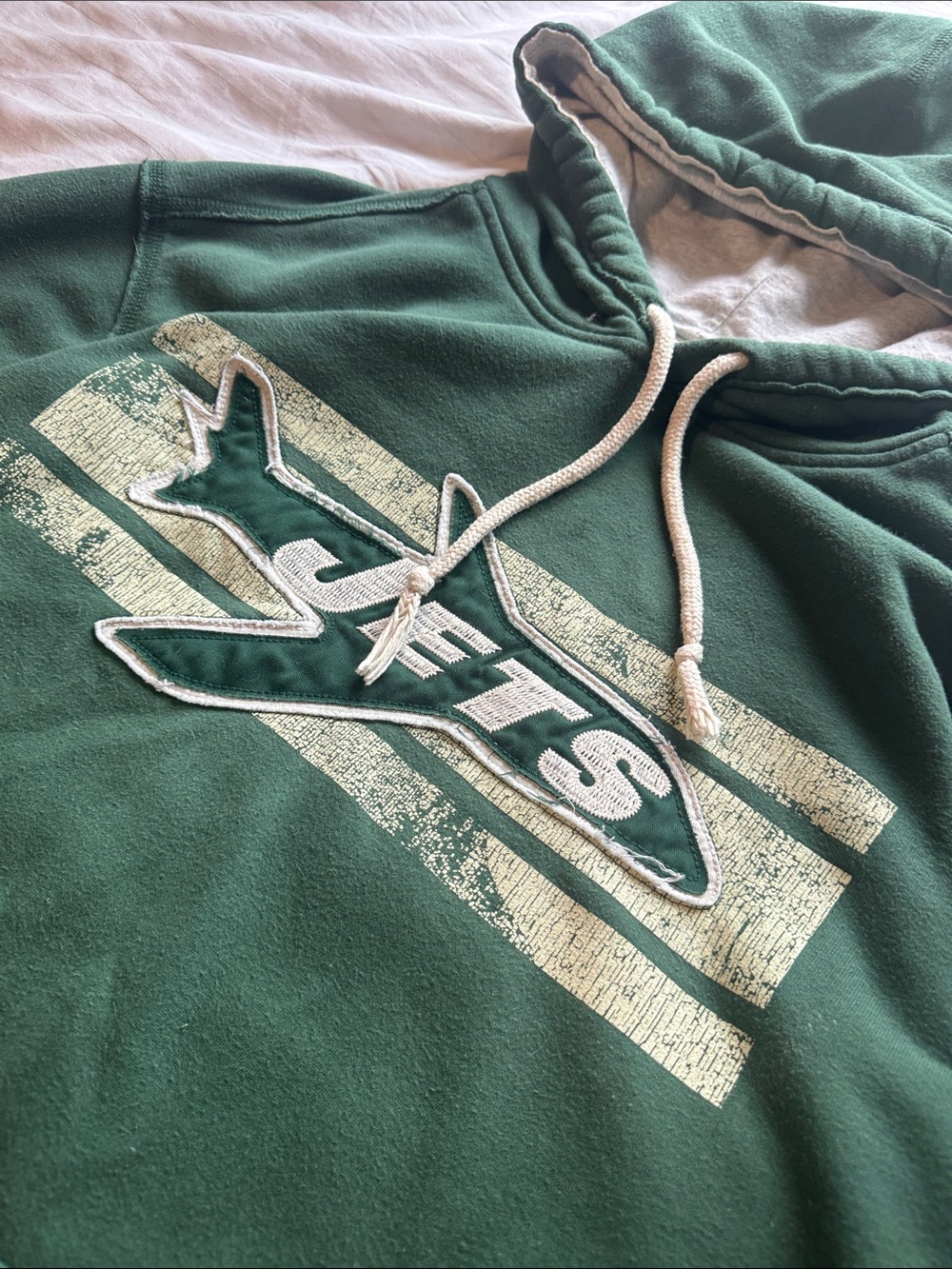 NFL New York Jets Green Pullover Hoodie with Distressed Logo